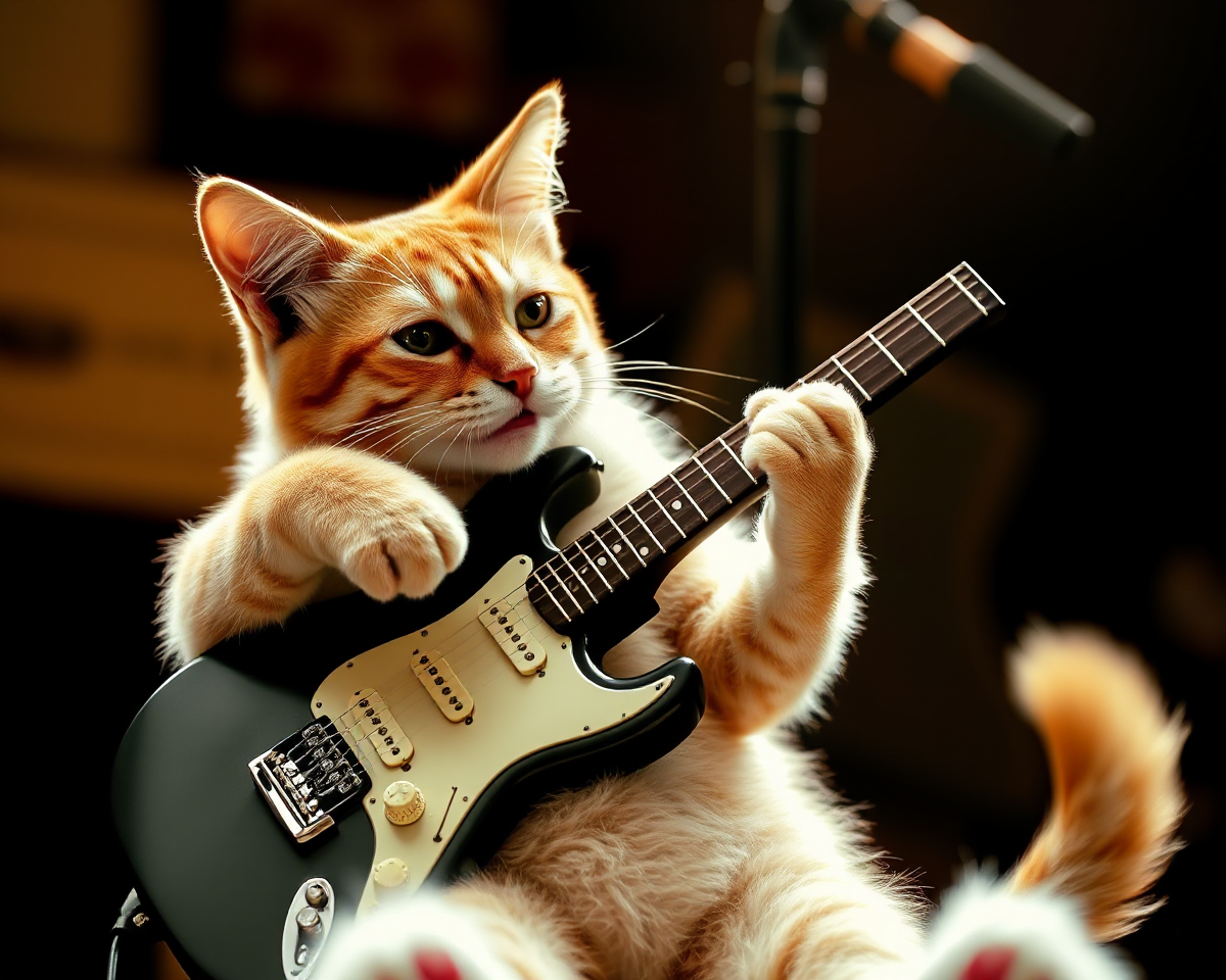 Guitar Playing Feline Art