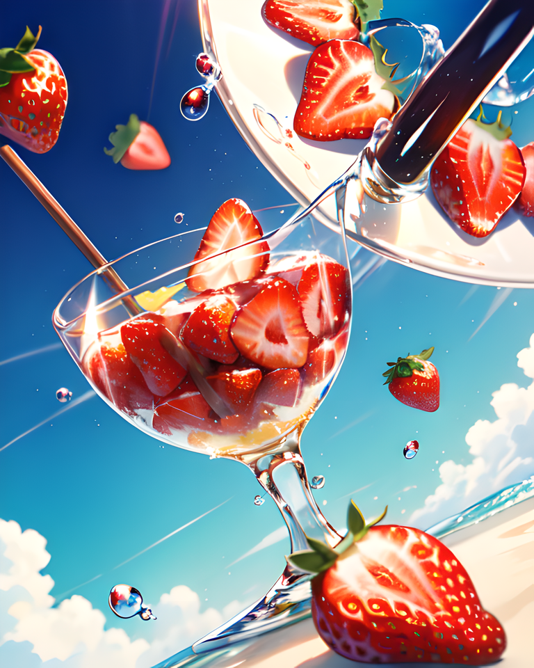 Strawberry Soda with Flying Fruit