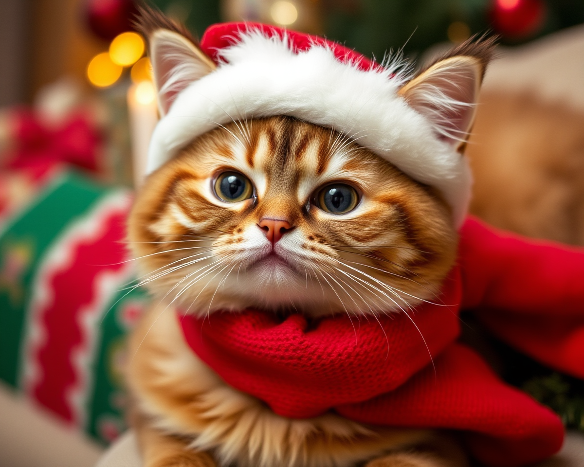 Christmas Cats in Funny Costumes and Santa Hats Images