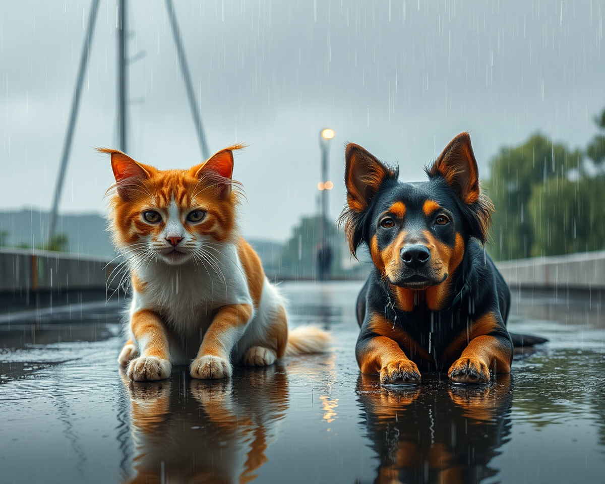 Pictures of Raining Cats and Dogs in Motion