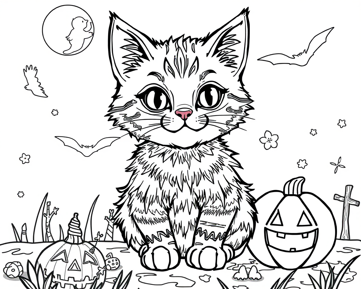 Halloween Cat Coloring Pictures for Seniors