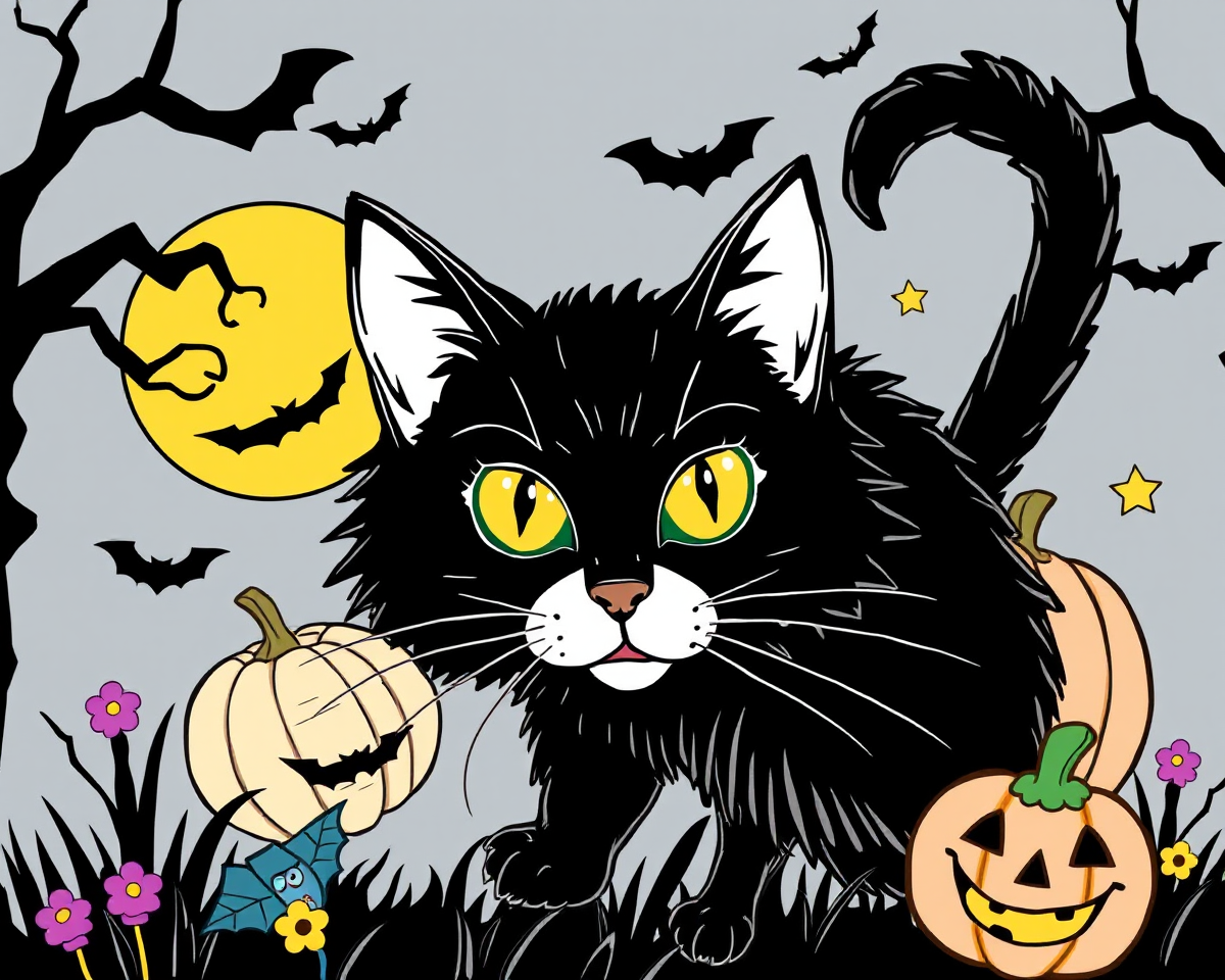 Halloween Cat Coloring Pictures for Adults