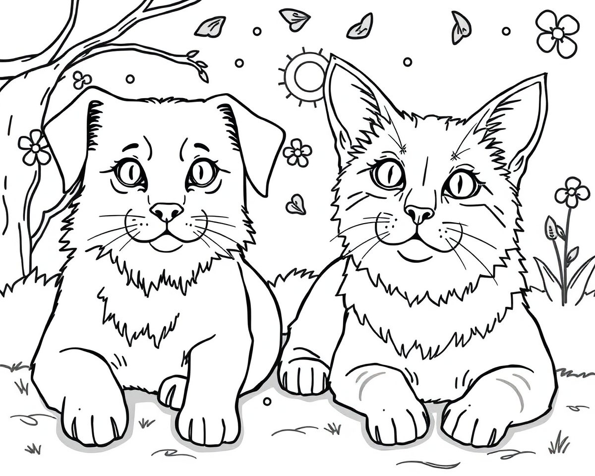 Coloring Book of Cats and Dogs Fun