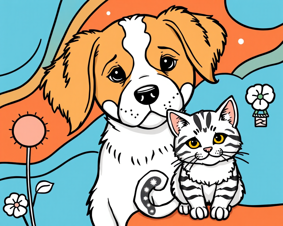 Dog and Cat Coloring Pictures for Beginners