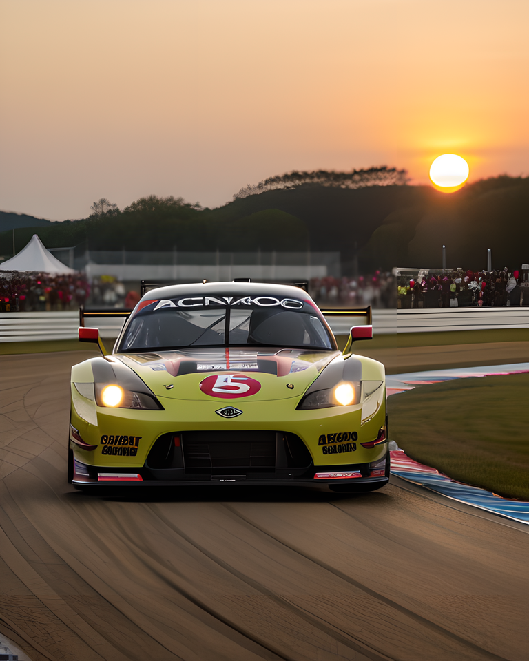 Racing Car Speeds Down Straight Track with Cheering Crowds.