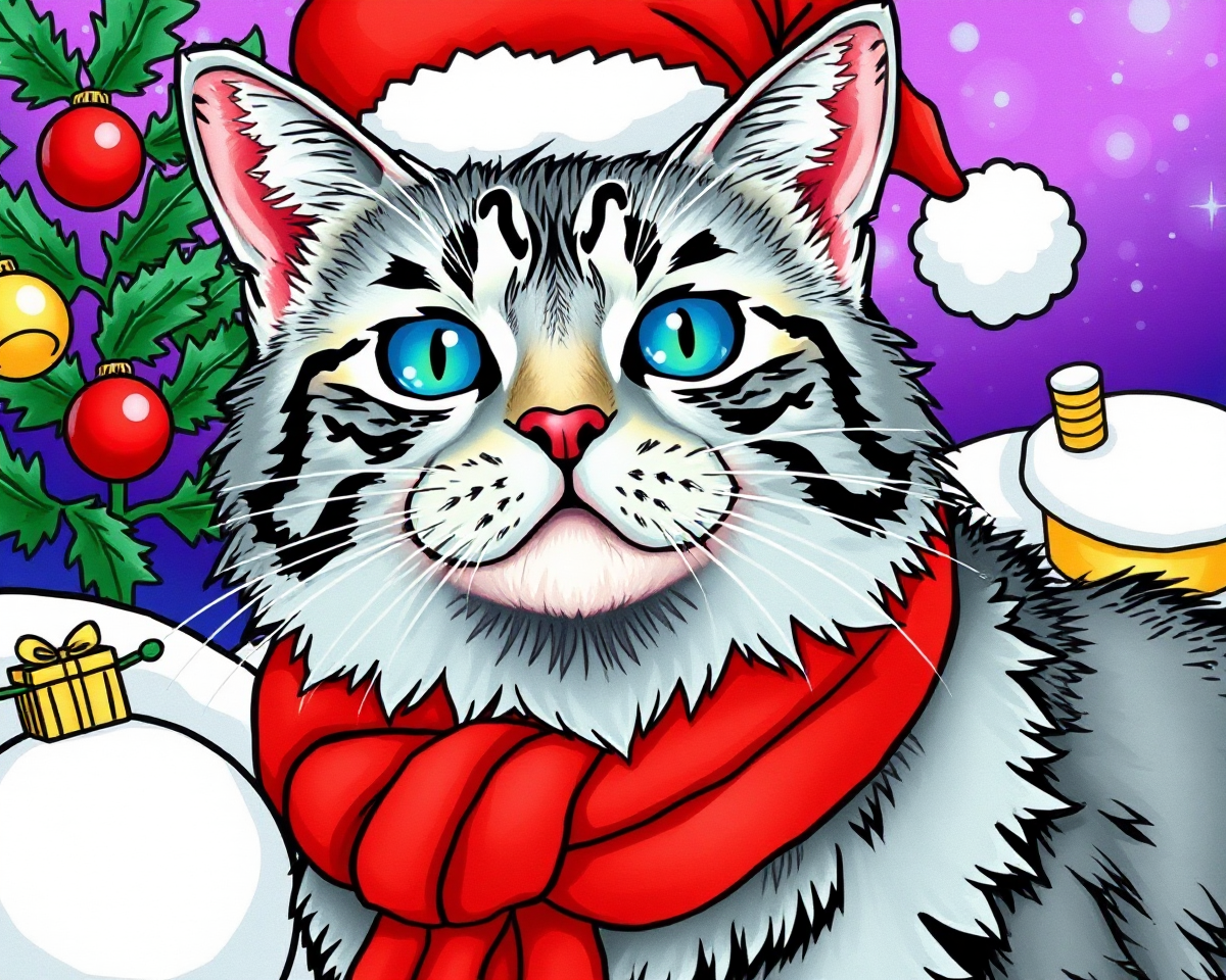 Adorable Christmas Cat Pictures to Color