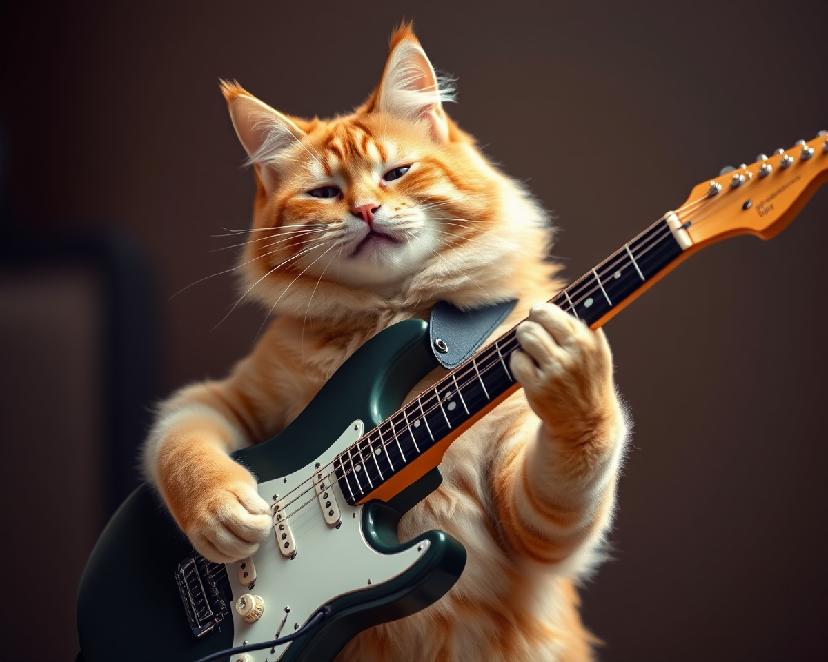 Generate Whimsical Image of Cat Playing Guitar