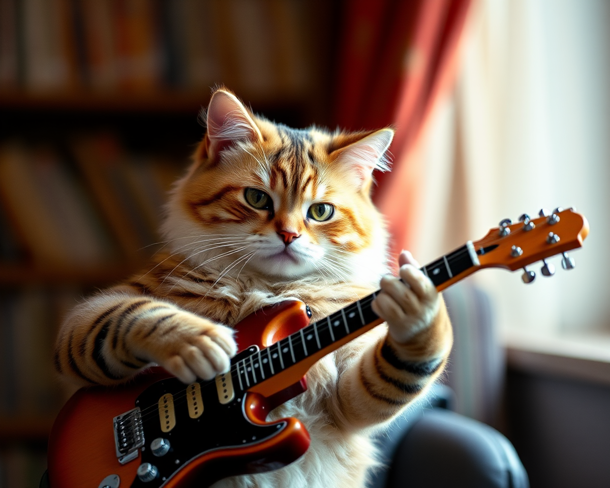 Whimsical Image of Cat Playing Guitar Generation