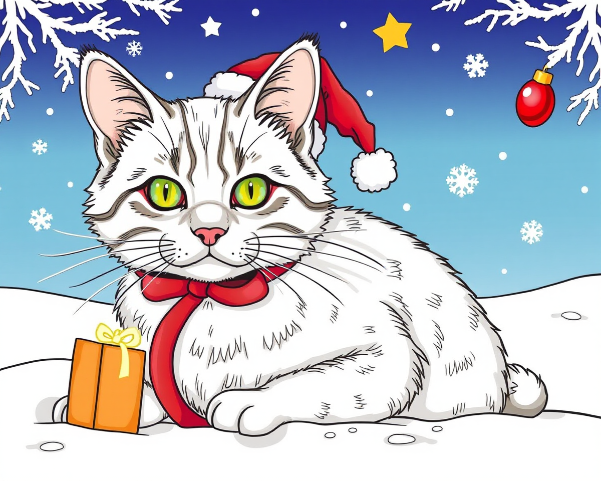 Cute Christmas Cat Pictures to Color Online