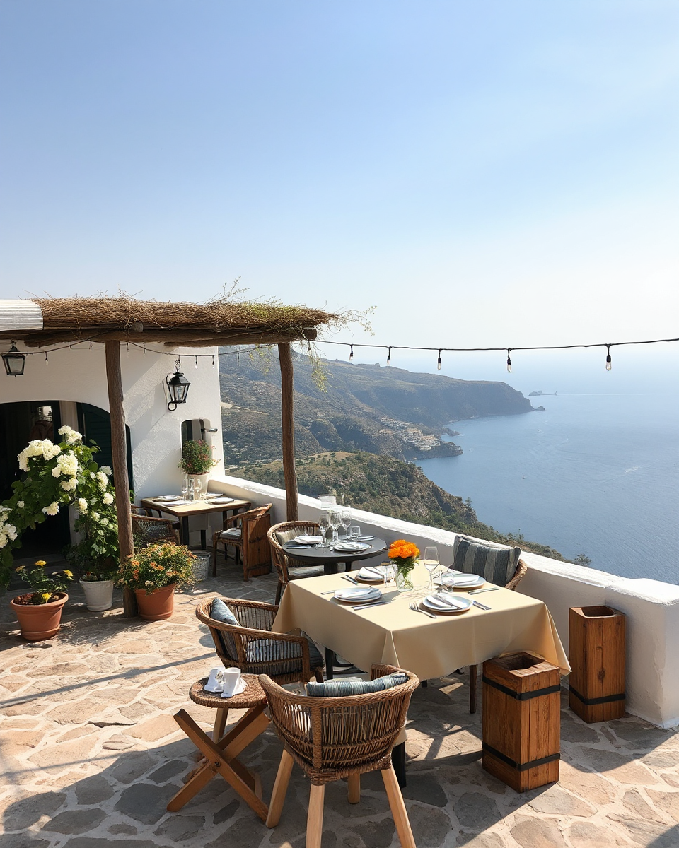 Greek Taverna Overlooking Aegean Sea Hillside