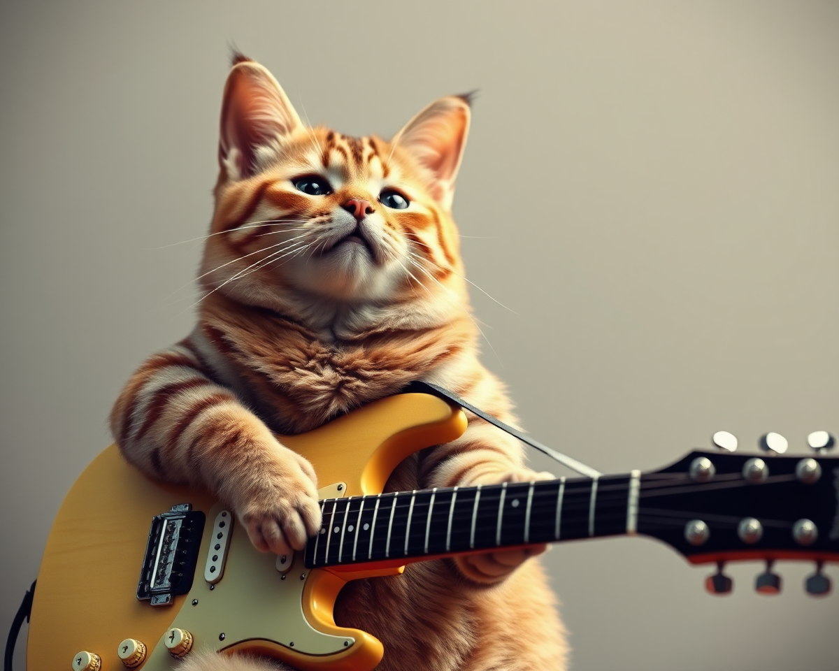 Generate an Image of a Cat Playing Guitar Whimsy