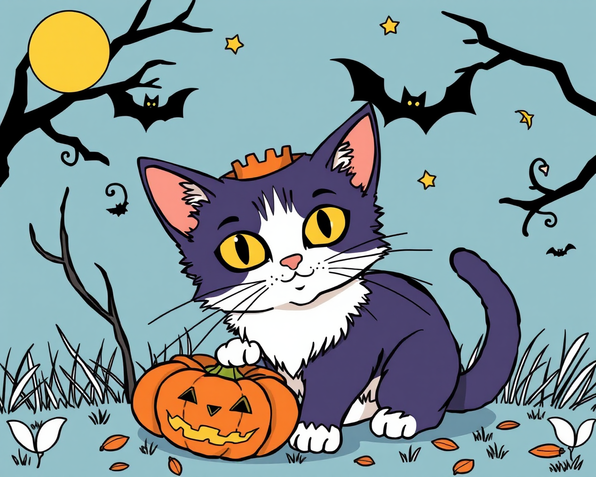 Halloween Cat Pictures to Color Online