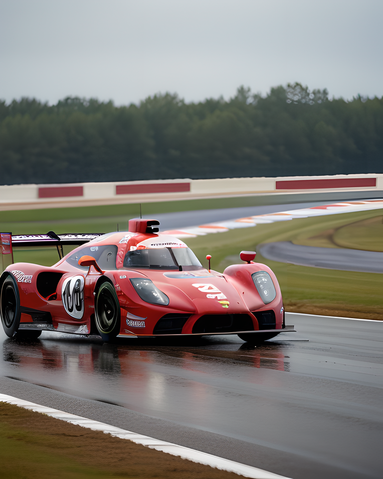 Racing Car Does Donut Spin on Wet Track.