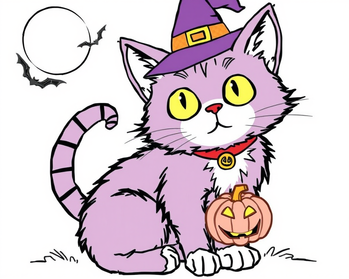 Halloween Cat Pictures to Color Now