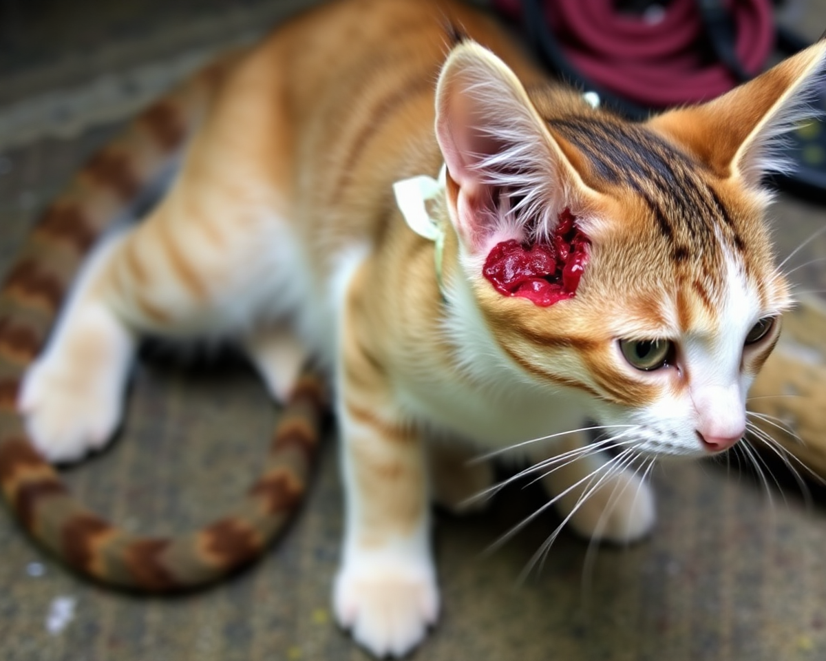 Images of Snake Bites on Cats' Bodies