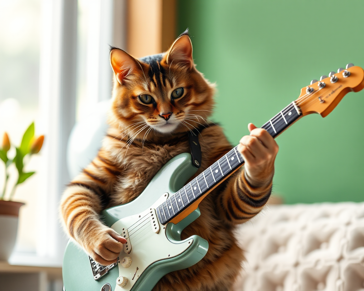 Feline Guitarist: Generate an Image of a Cat Playing