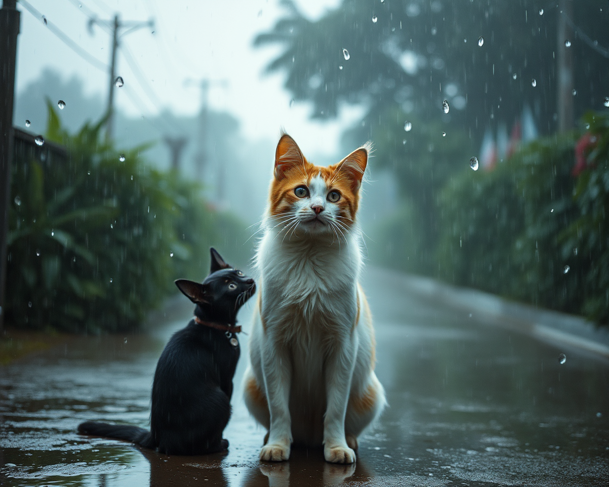 Cats and Dogs Falling from the Raining Images