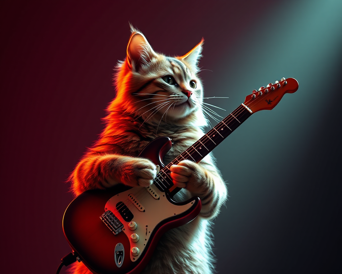 Generate Cat Playing Guitar Whimsical Feline Image