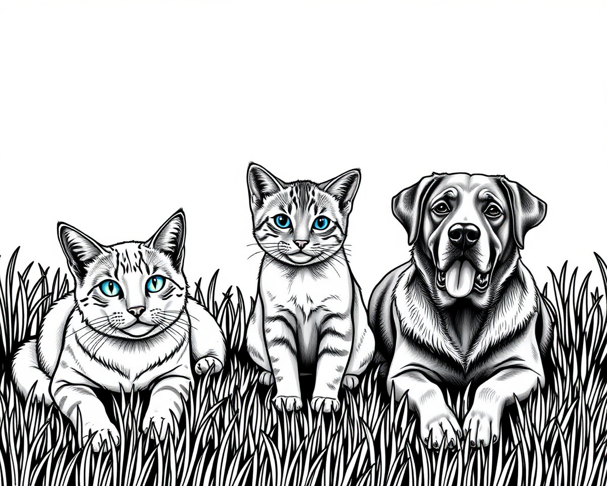 Cats and Dogs Pictures to Color Online