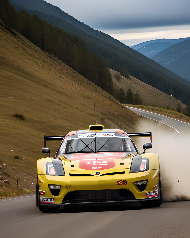 Racing Car Performs Drift on Winding Mountain Road.