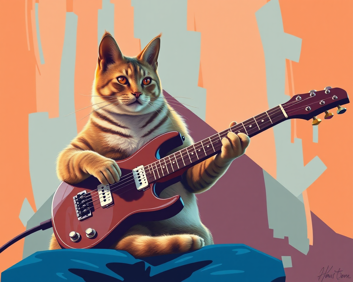 Feline Musician Image Generation: Cat Playing Guitar