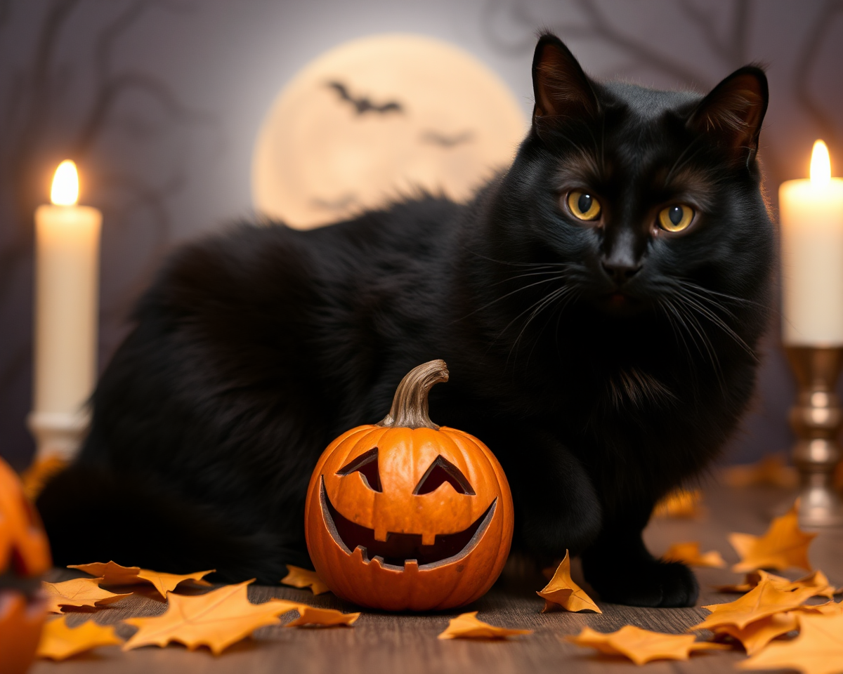 Black Cats in Halloween Decorations Pictures