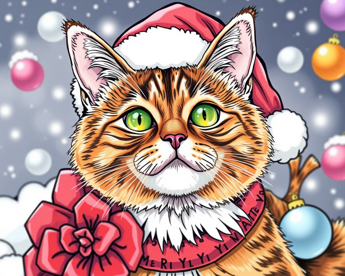 Free Christmas Cat Pictures to Color Online