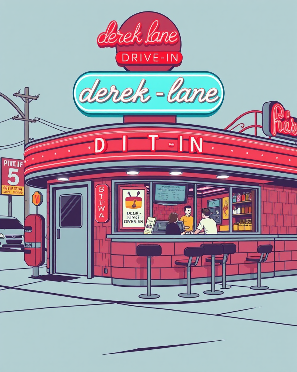 Vintage Diner "Derek Lane Drive-In" with Neon Lights