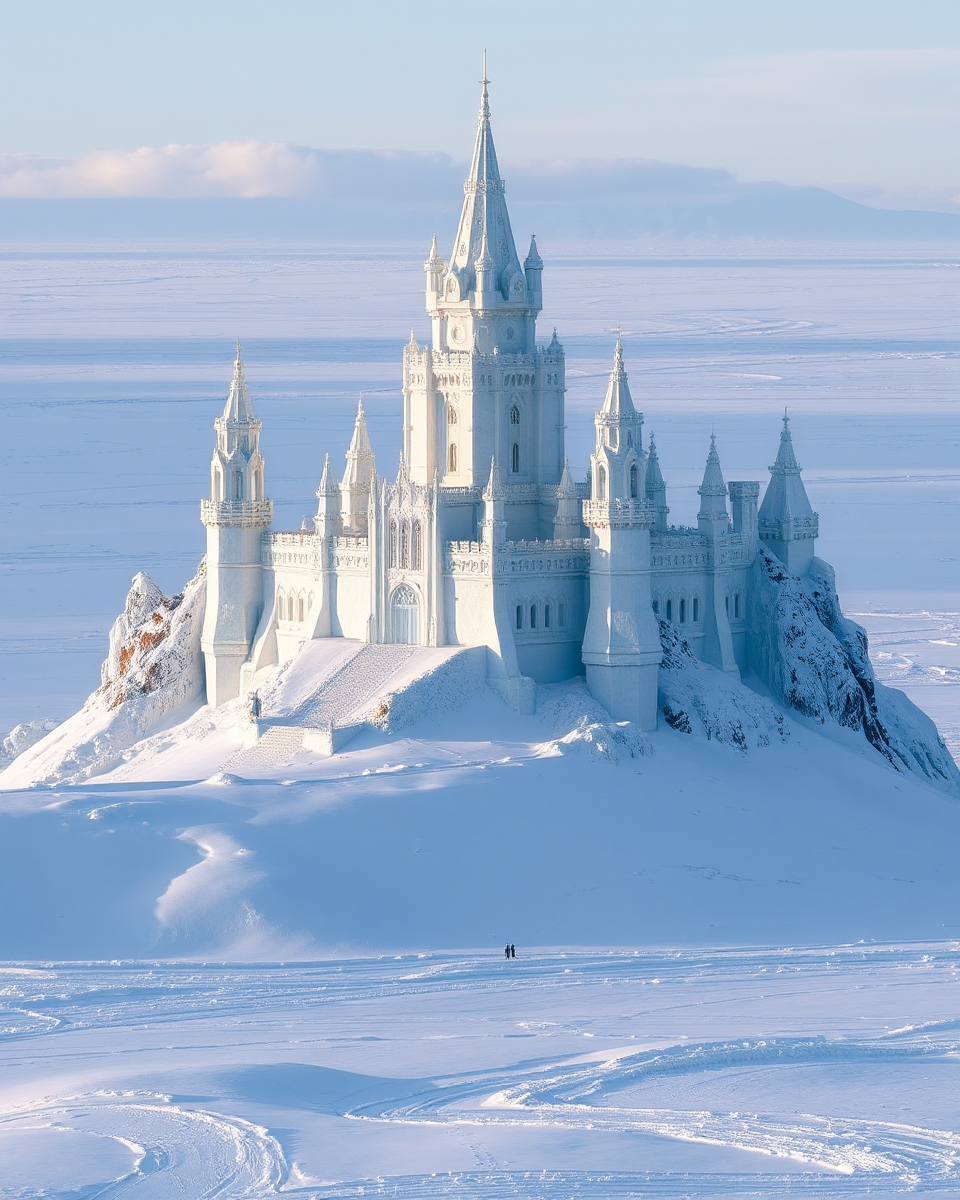 Frozen Tundra Palace Rises from Majestic Ice