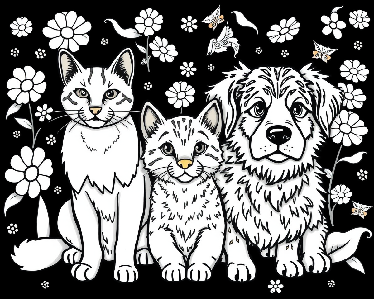 Free Cats and Dogs Pictures to Color Online