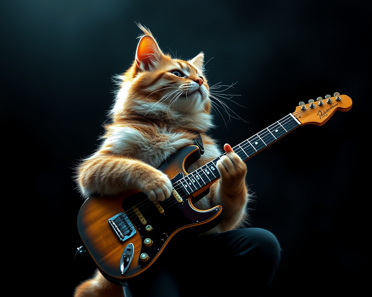 Whimsical Cat Guitar Scene