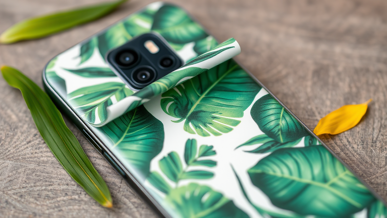 Tropical Leaf Peel and Stick Wallpaper on Mobile Phone