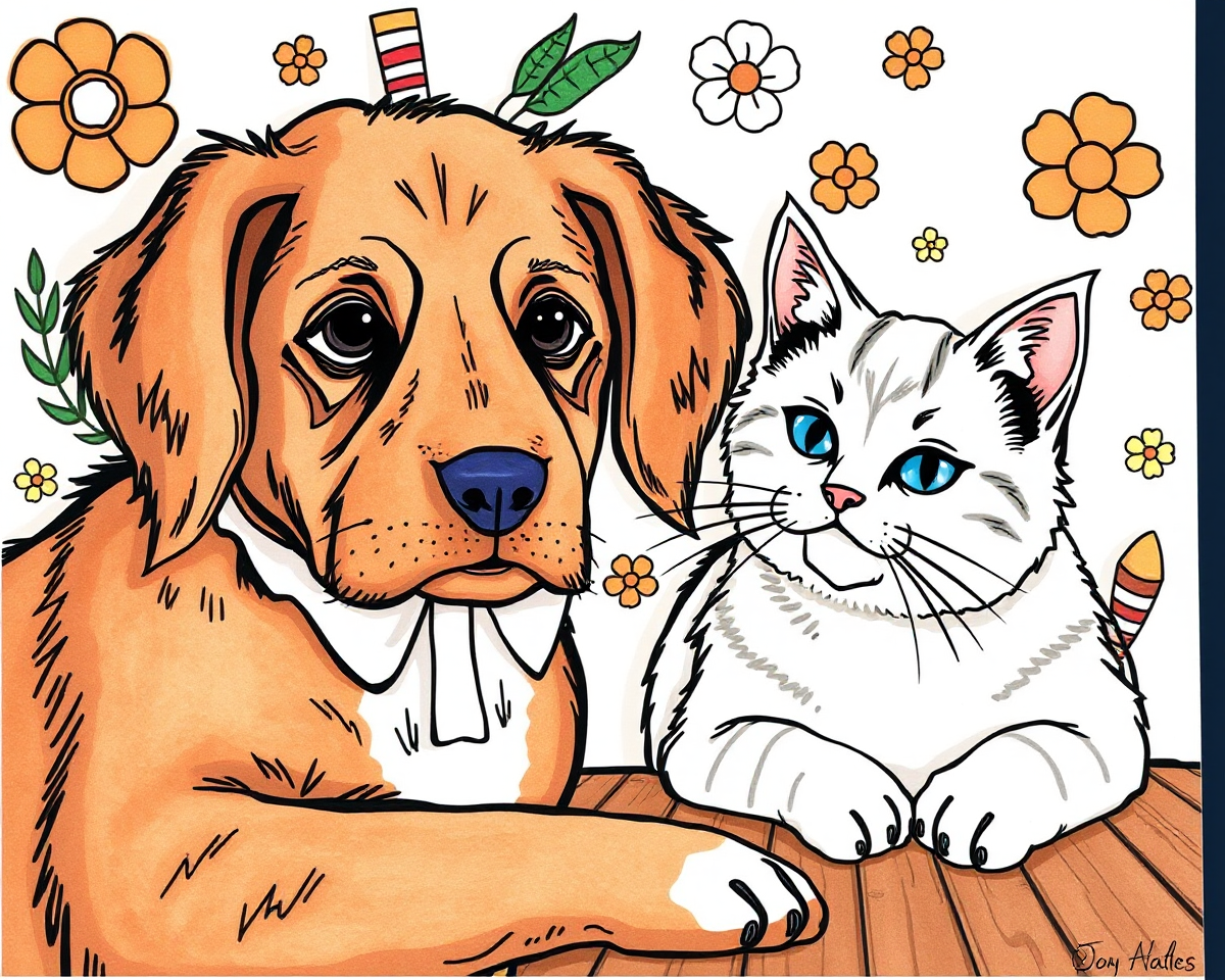 Dog and Cat Coloring Pictures Together