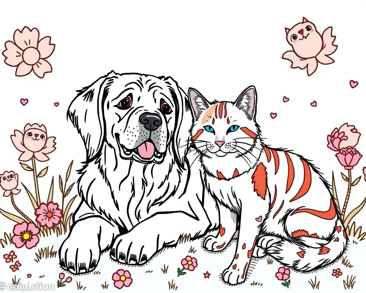 Dog and Cat Coloring Pictures with Stamps