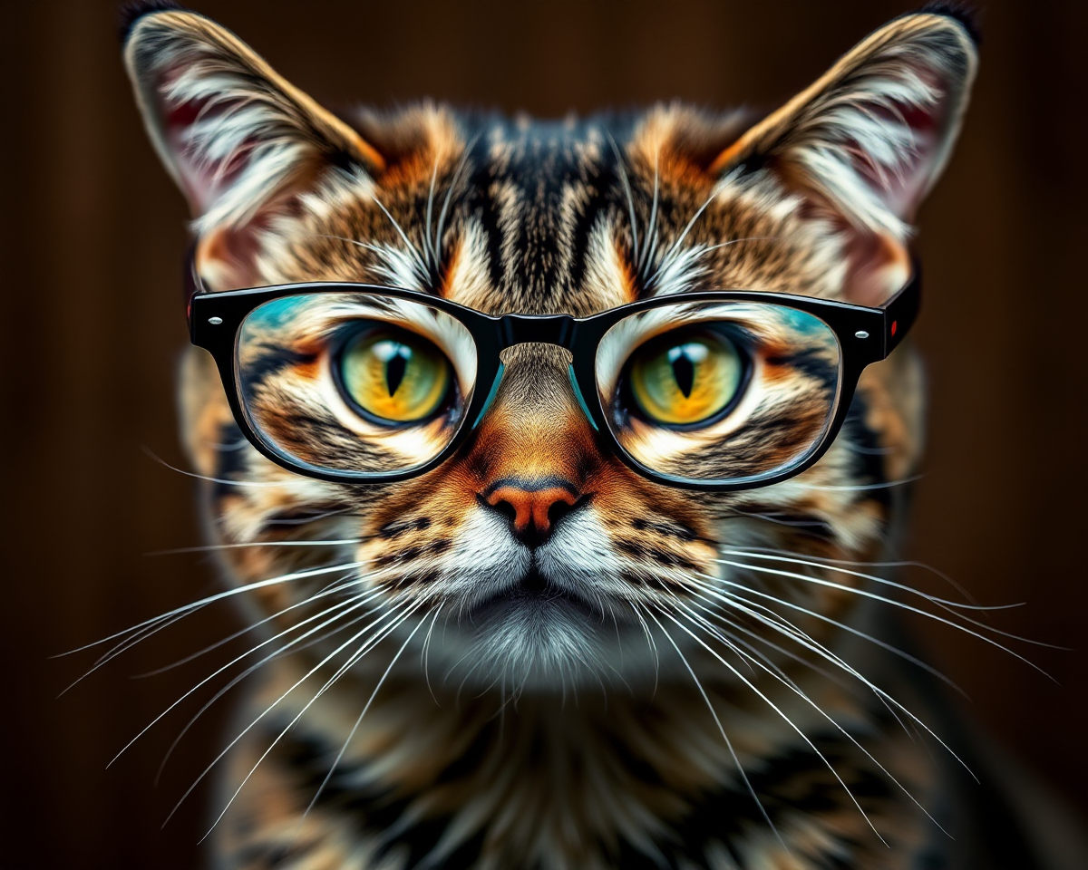 Glasses on a Feline Friend in Picture