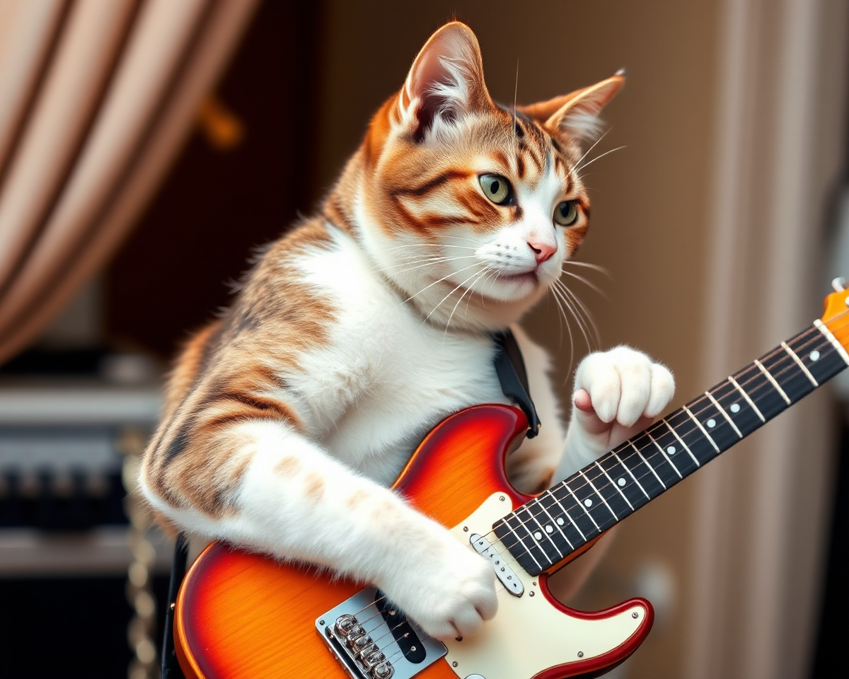 Feline Musician: Cat Playing Guitar in Art