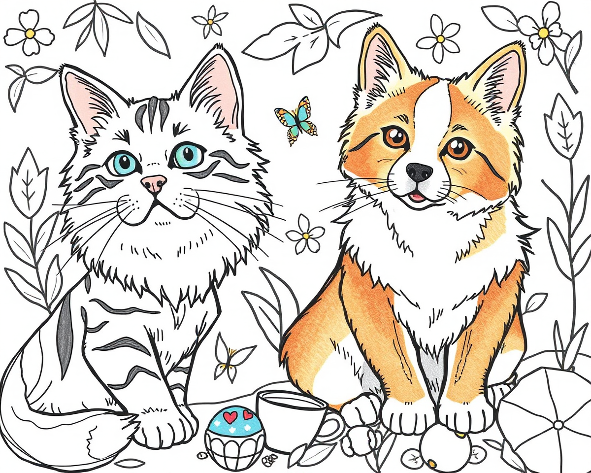 Playful Pals: Cats and Dogs Coloring