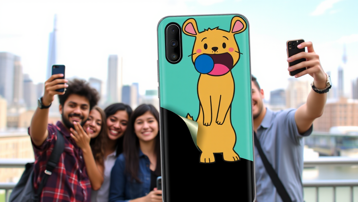 Friends Taking Selfies with Cartoon Peel and Stick Wallpaper