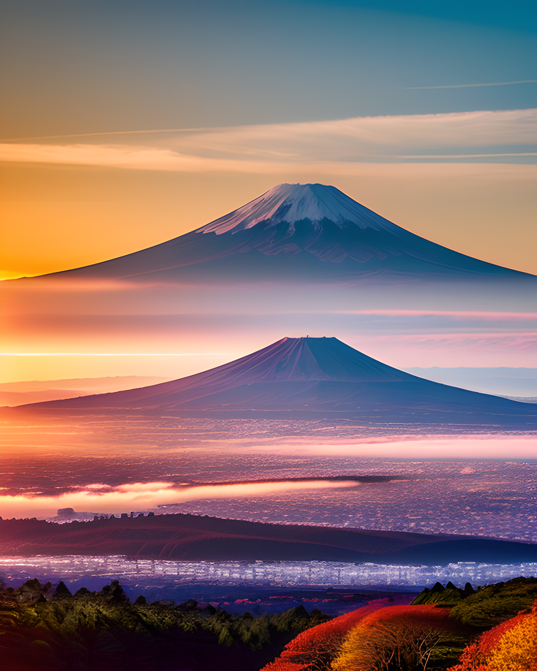 Dramatic Sunrise Scene of Mount Fuji