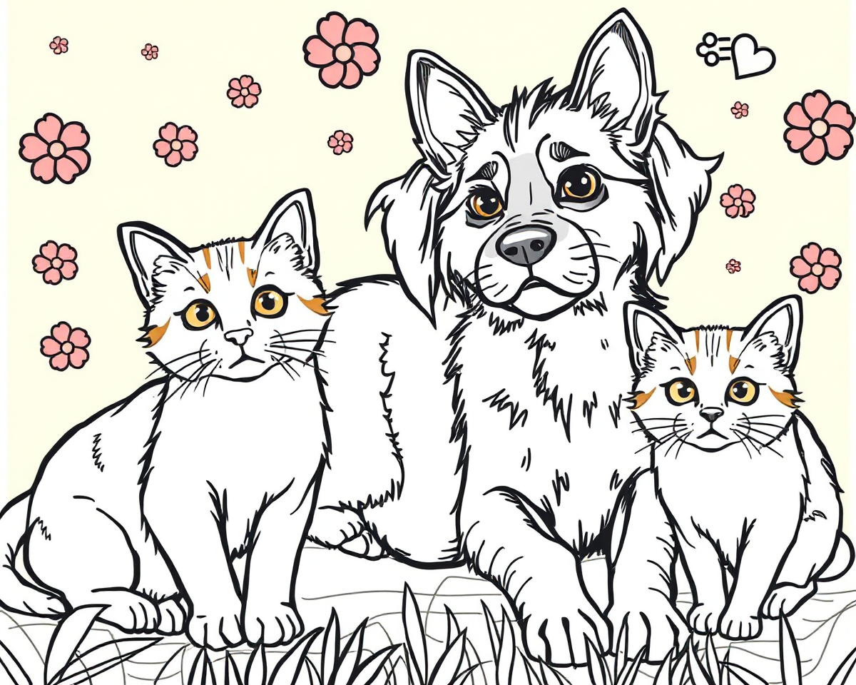 Cats and Dogs Pictures to Color for Kids