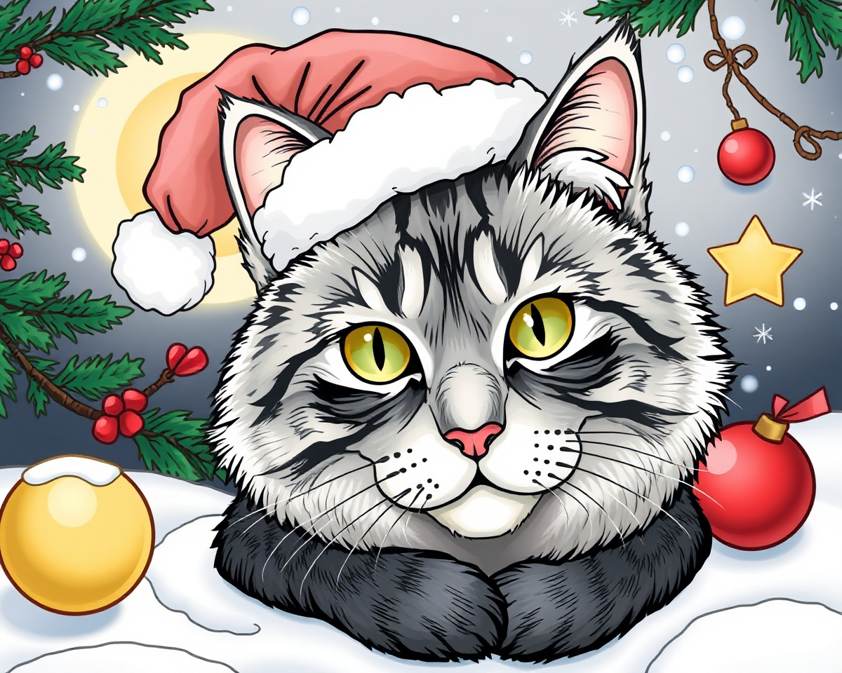 Free Printable Christmas Cat Pictures to Color