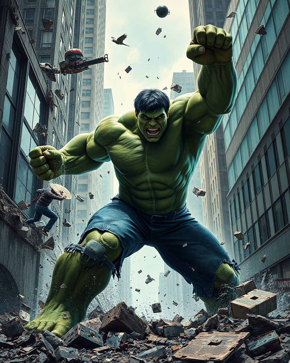 The Hulk's Destructive Rampage Through Concrete Walls