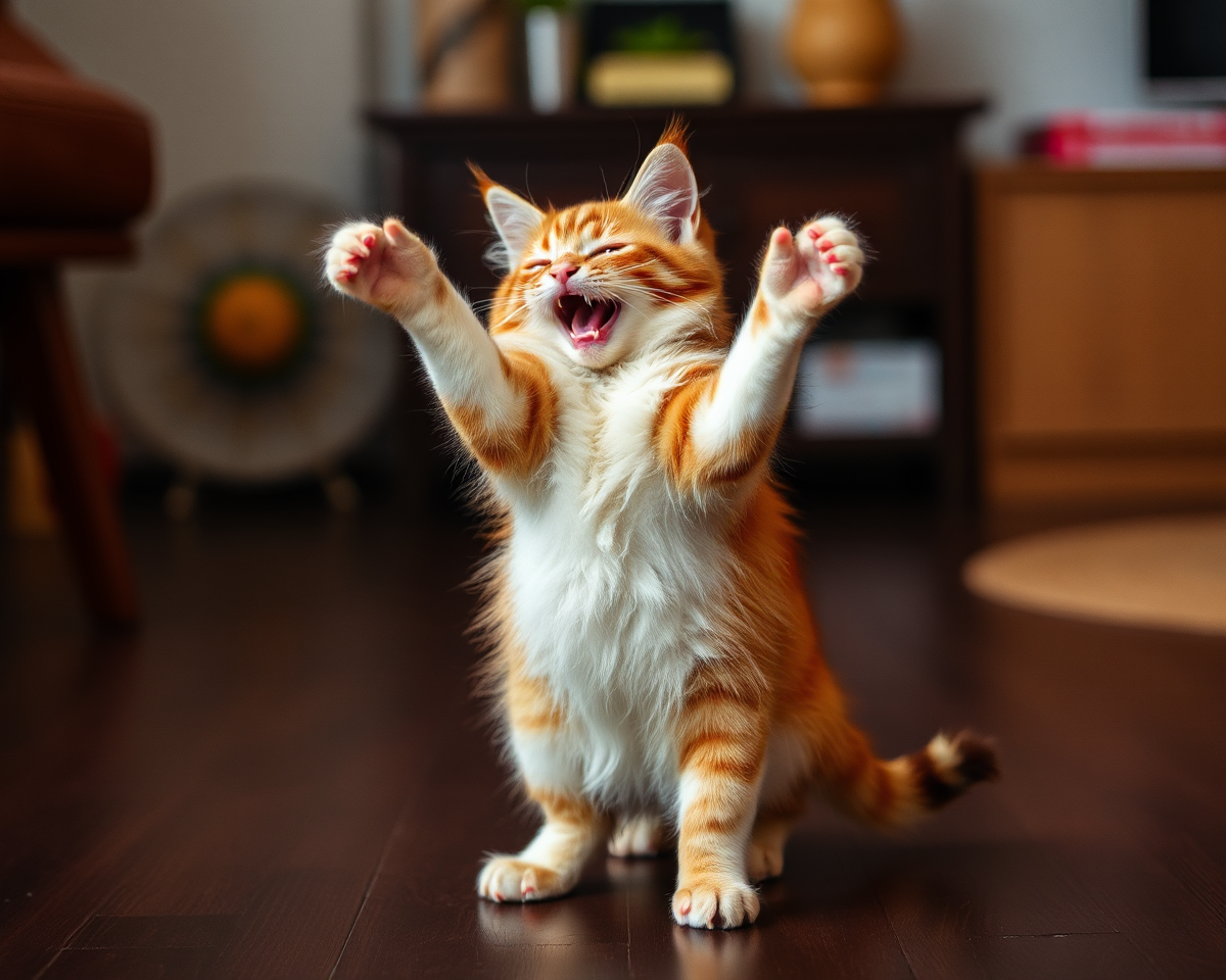 Dancing Cat Images Showcase Feline Playfulness