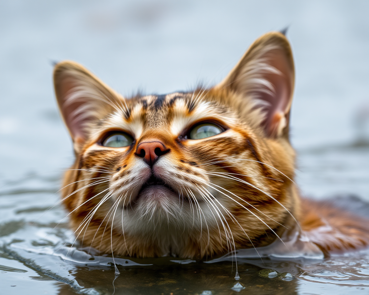 Feline's Wet Adventure in Images