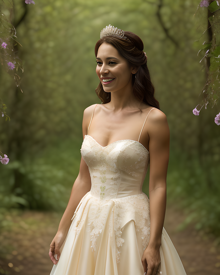 Giselle in Lush Forest with Gentle Smile