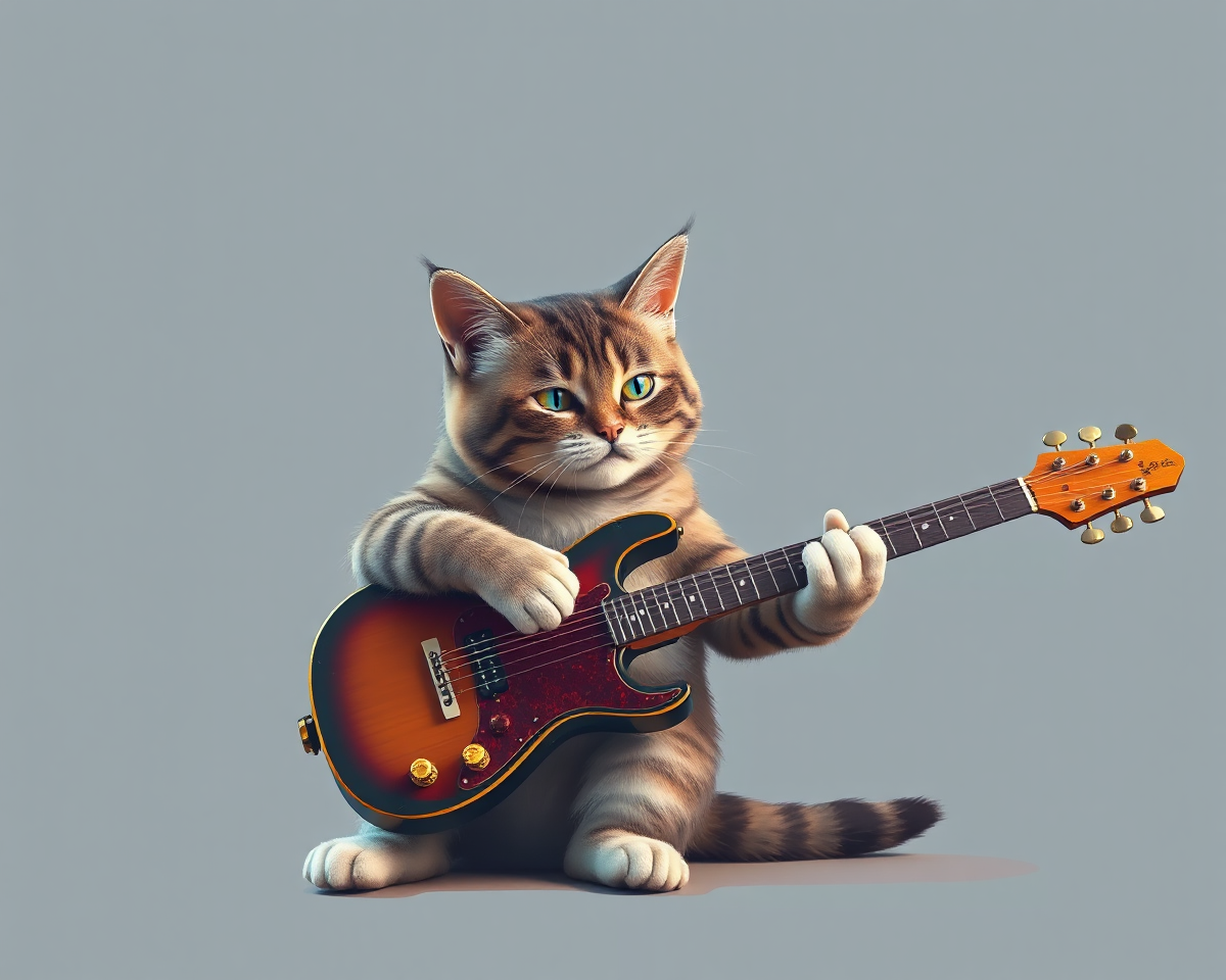 Purr-fect Harmony: Cat Playing Guitar Image