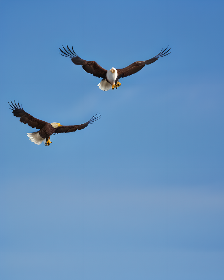 Eagles and Geese Fly in Blue Sky