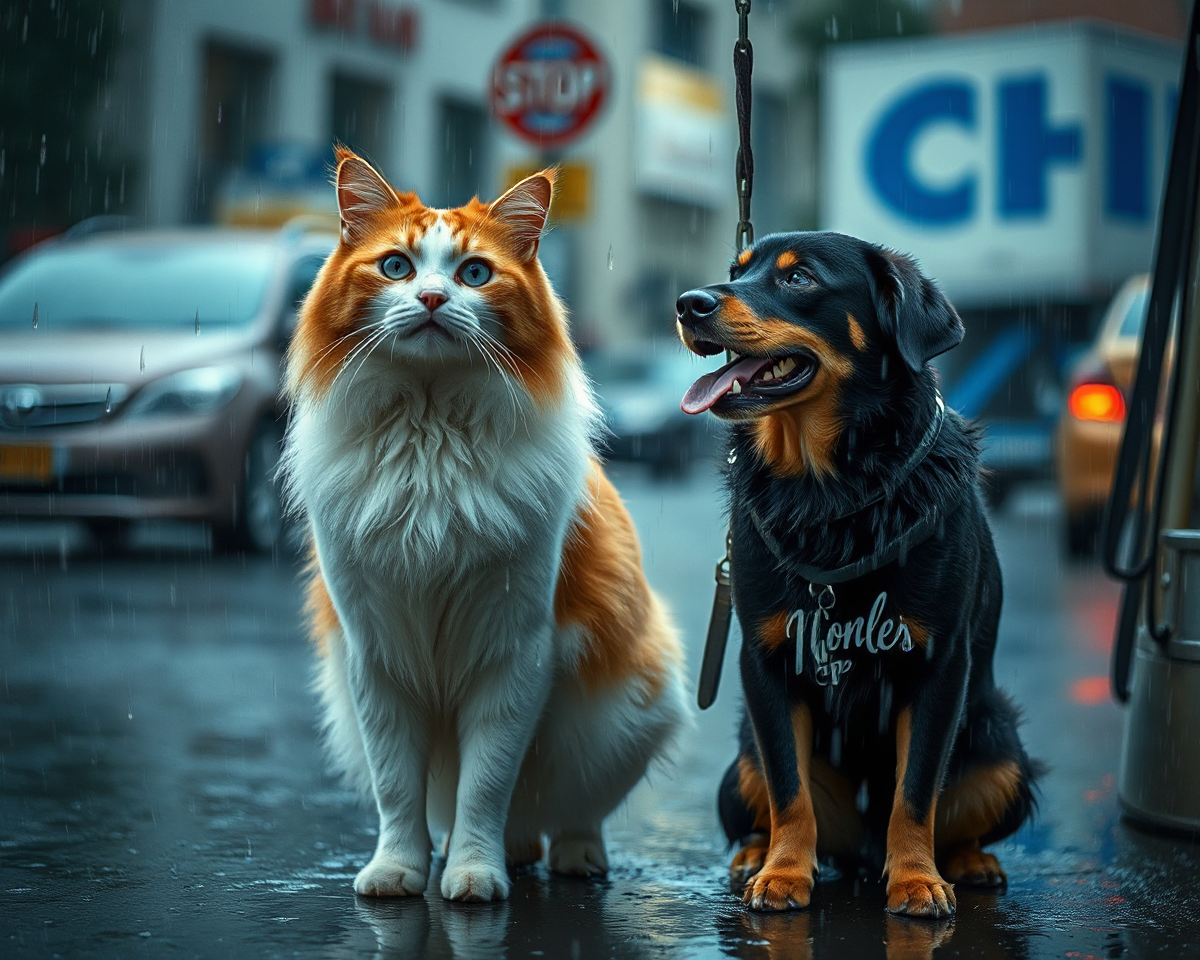 Raining Cats and Dogs Images on Wet Pavement