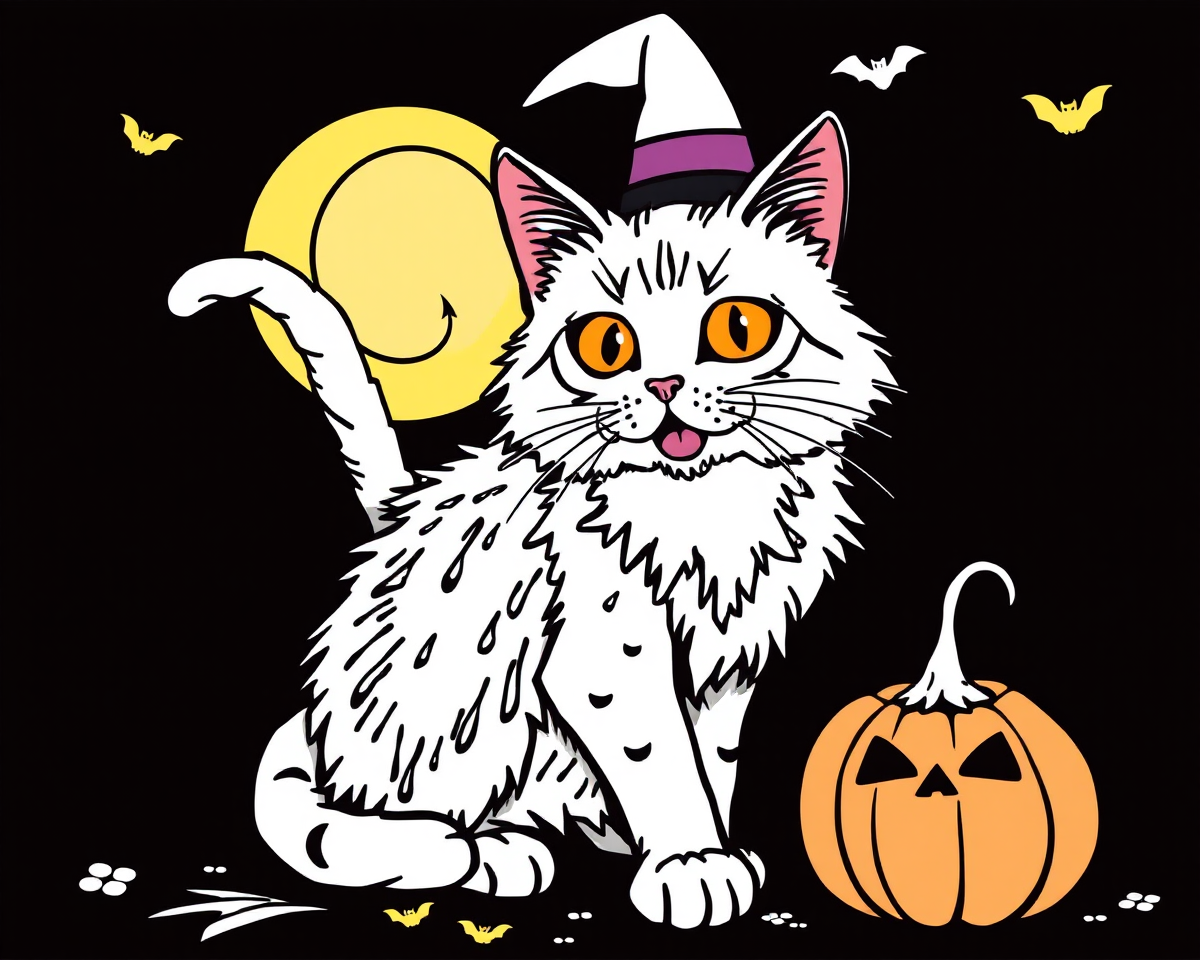 Halloween Cat Pictures to Color for Kids