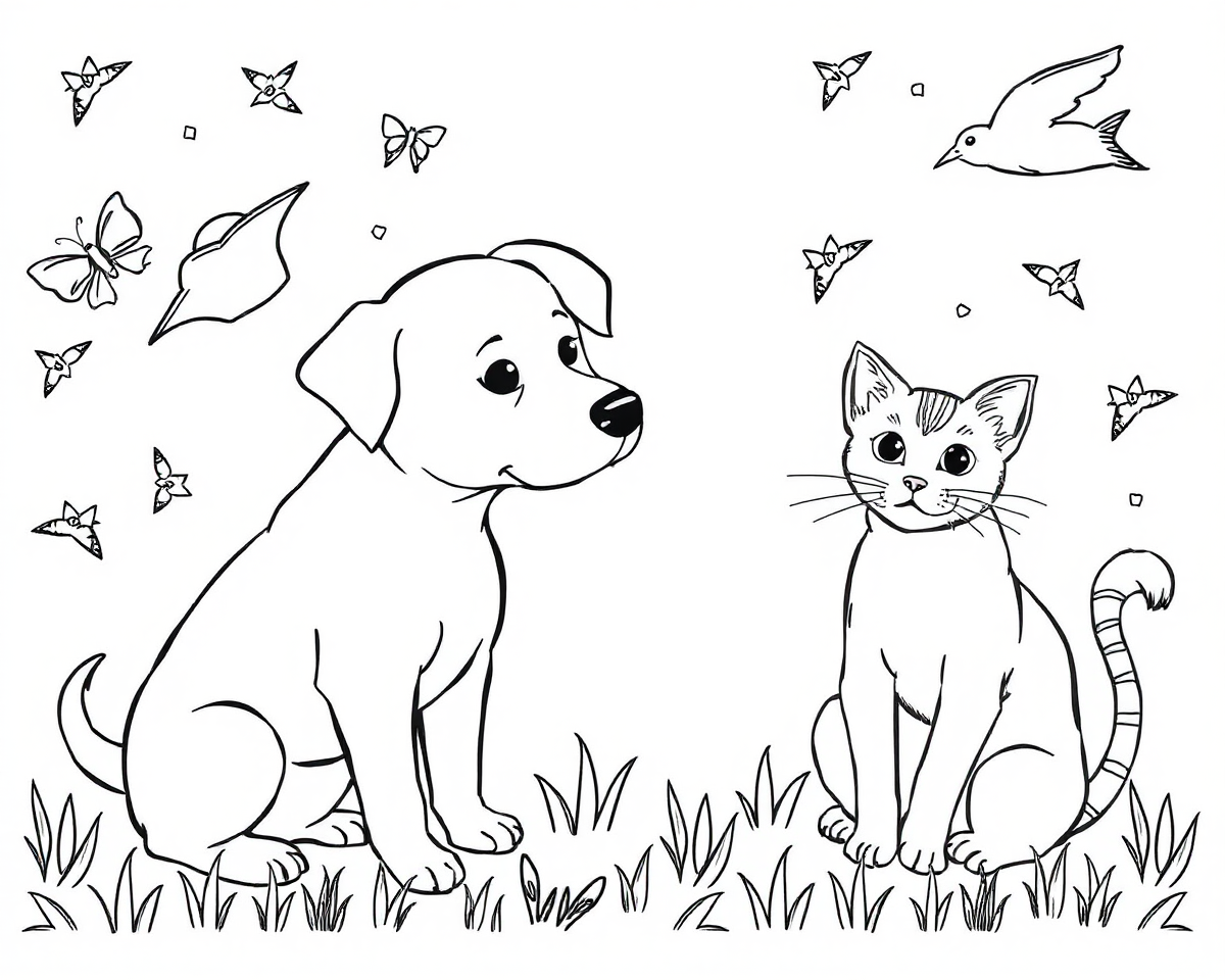 Dog and Cat Coloring Pictures for Relaxation